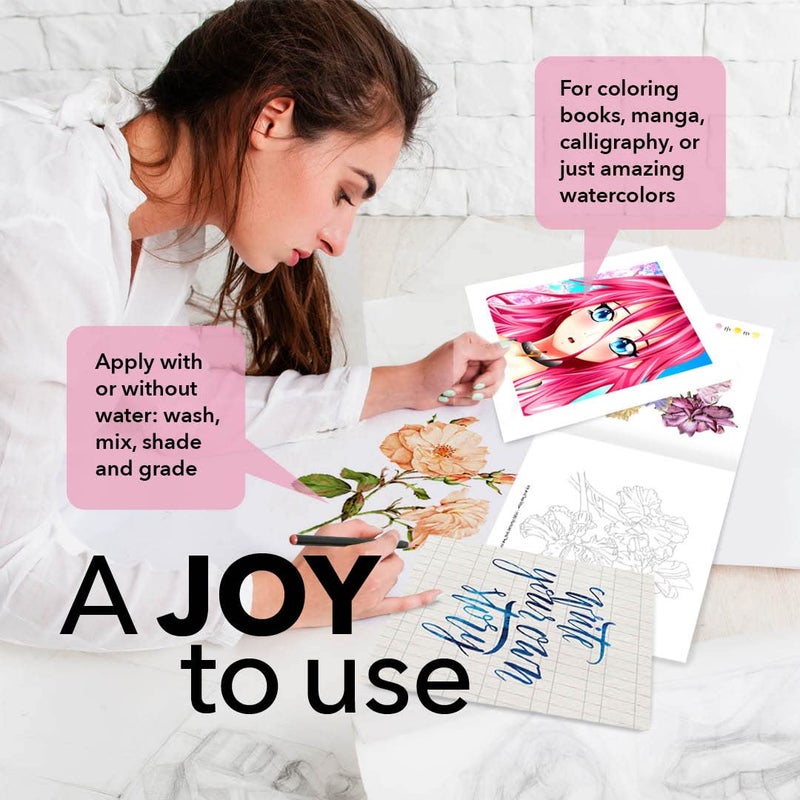 Castle Art Supplies Watercolour Brush Pens Set | 24 Lively Colours, with Flexible Nylon Tips | For adult colouring, painting, lettering â€“ artists and beginners | Travel Case with Extra Water Brush Pen - Image 4